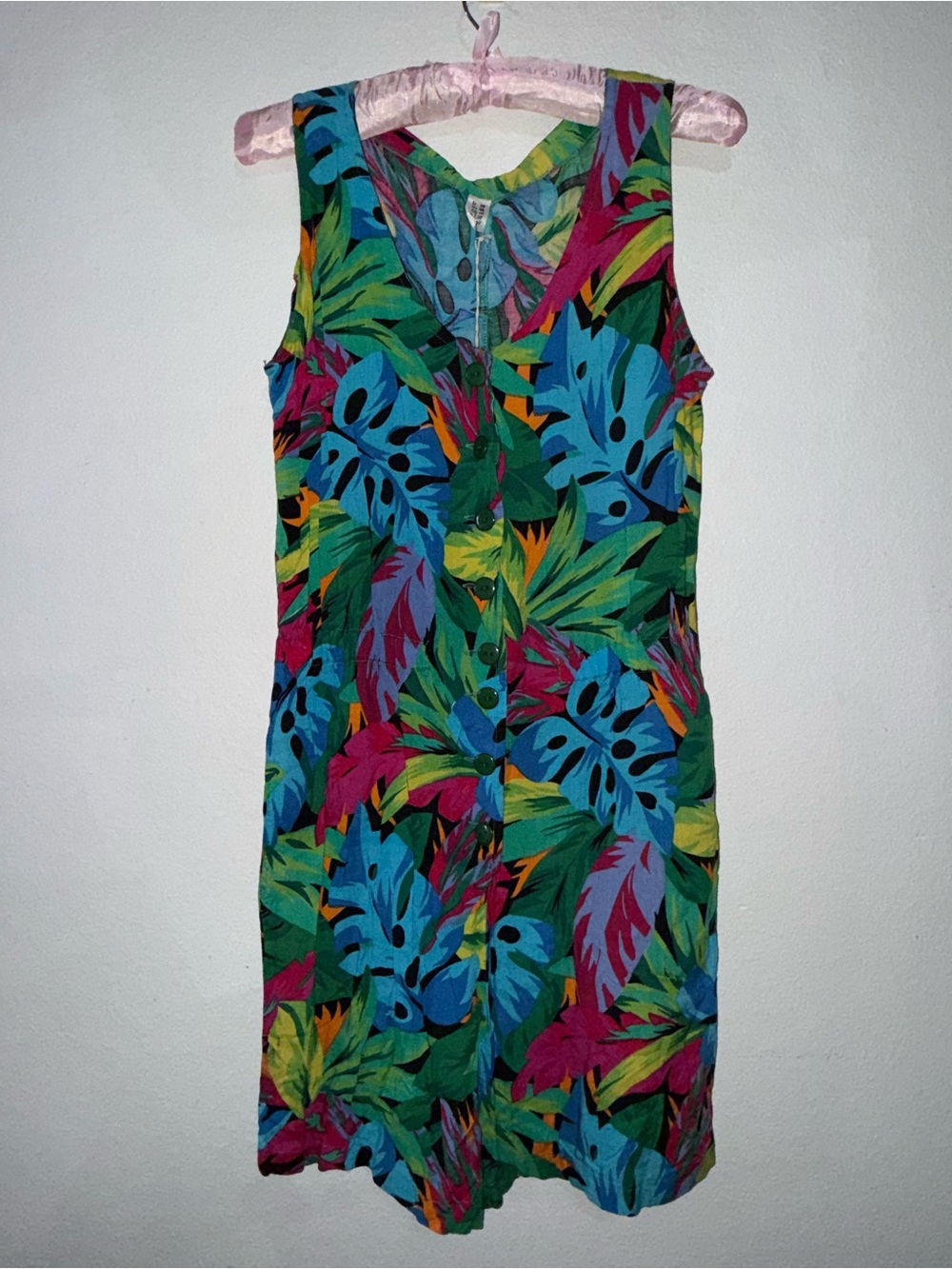 VTG 80s 90s Monstera Leaf Summer Dress Resortcore Vacation Beach Romper